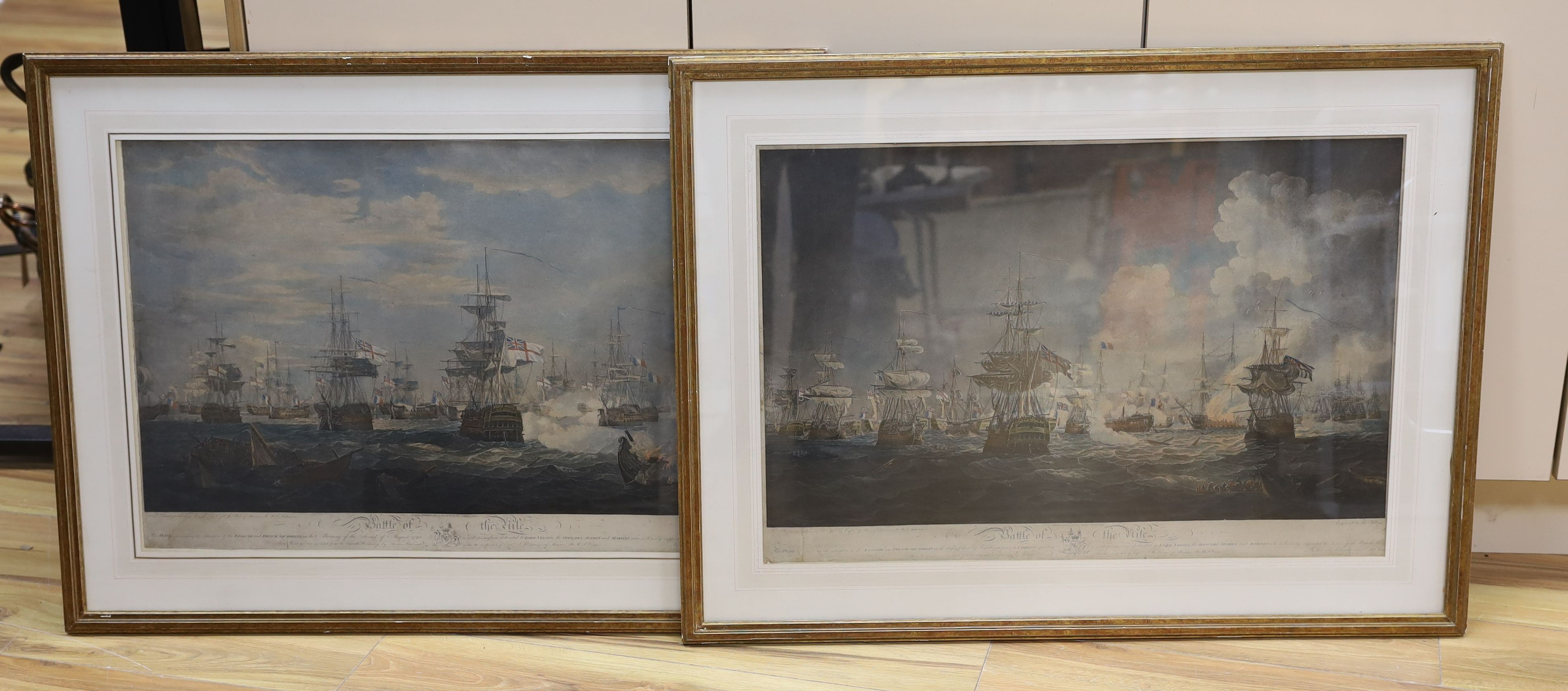 Hellyer after Captain James Weir, pair of coloured engravings, 'Battle of The Nile', overall 48 x 71cm